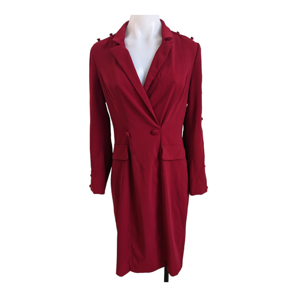 Badgley Mischka Dresses & Skirts - Badgley Mischka Size 4 Faux Wrap Blazer Sheath Dress Red V Neck Long Sleeves